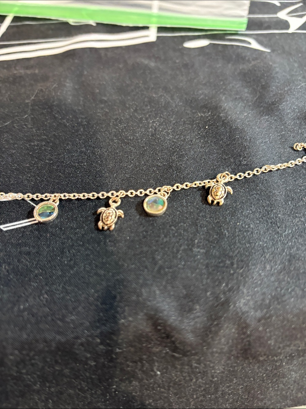 Gold Turtle Charm Anklet with Iridescent Stone Accents
